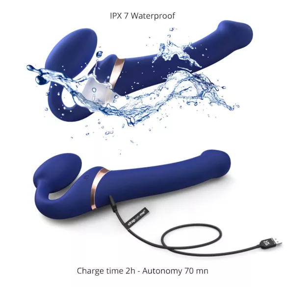 Strap-on-me S - vibrator cu unde de aer, cu ham - (albastru)