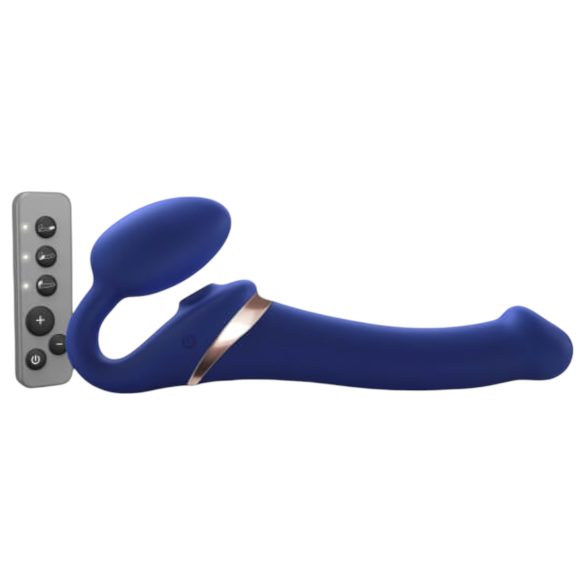 Strap-on-me M - vibrator cu valuri de aer, cu fixare (albastru)