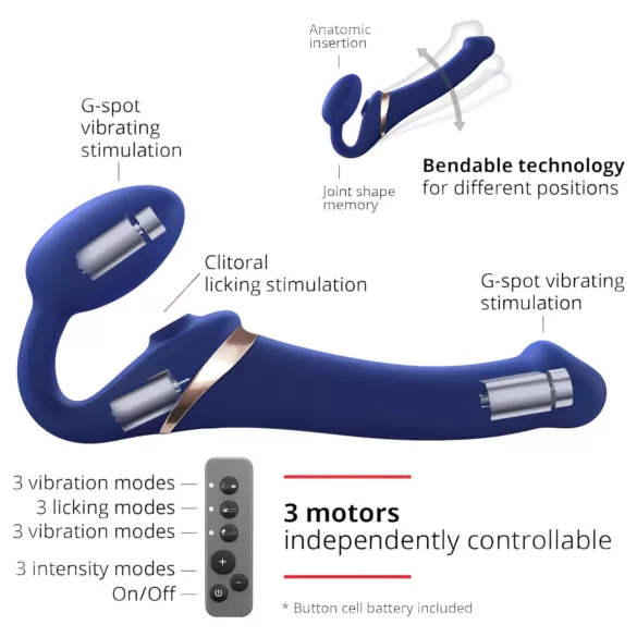 Strap-on-me M - vibrator cu curea - stimulare cu unde de aer - albastru