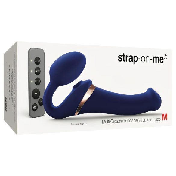 Strap-on-me M - vibrator cu valuri de aer, cu fixare (albastru)