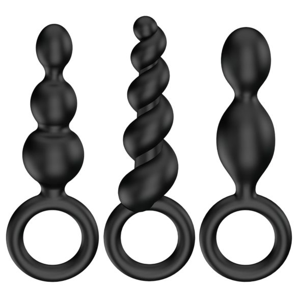 Satisfyer - set butt plug anal - 3 piese - silicon negru