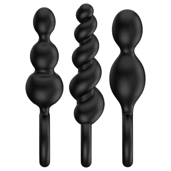 Satisfyer - set butt plug anal - 3 piese - silicon negru