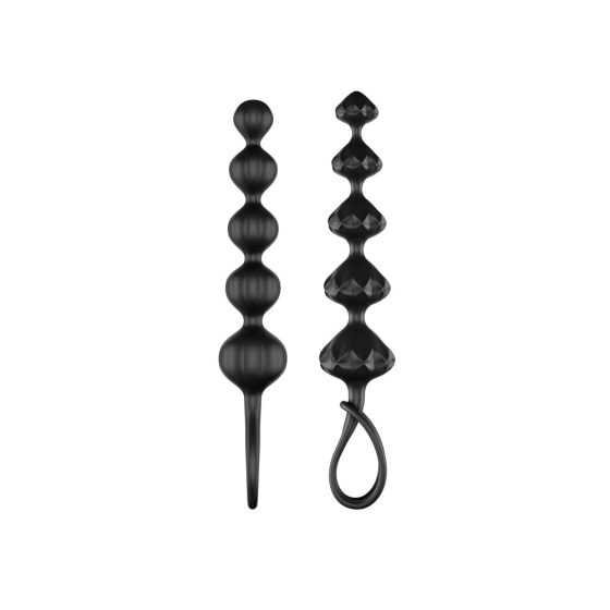 Set de dildo-uri anale cu mărgele Satisfyer Love Beads - negru (set de 2 bucăți)