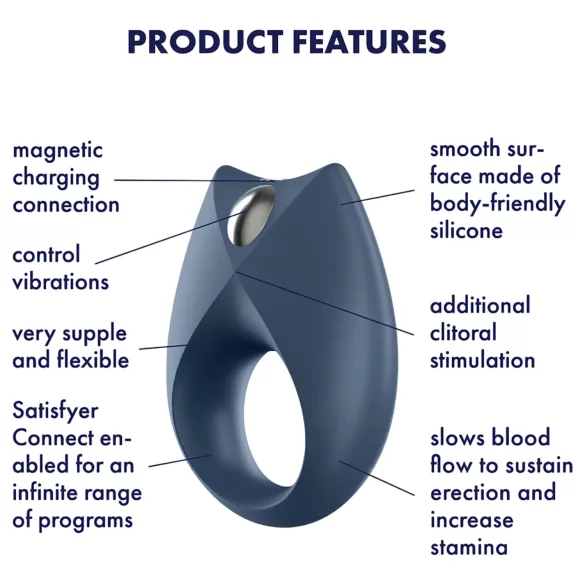 Satisfyer Royal One - Inel pentru penis cu vibrații controlat prin aplicație, pentru bărbați (albastru)
