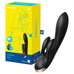   Satisfyer Double Flex - vibrator cu braț pentru clitoris controlat prin aplicație (negru)