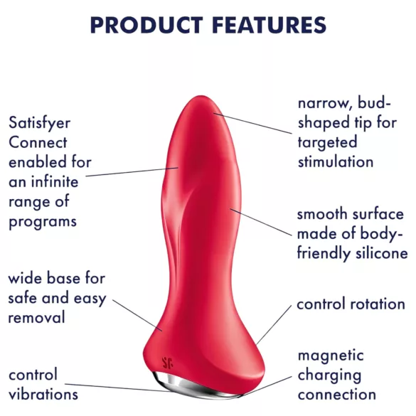 Satisfyer - dop anal rotativ cu bile - silicon roșu