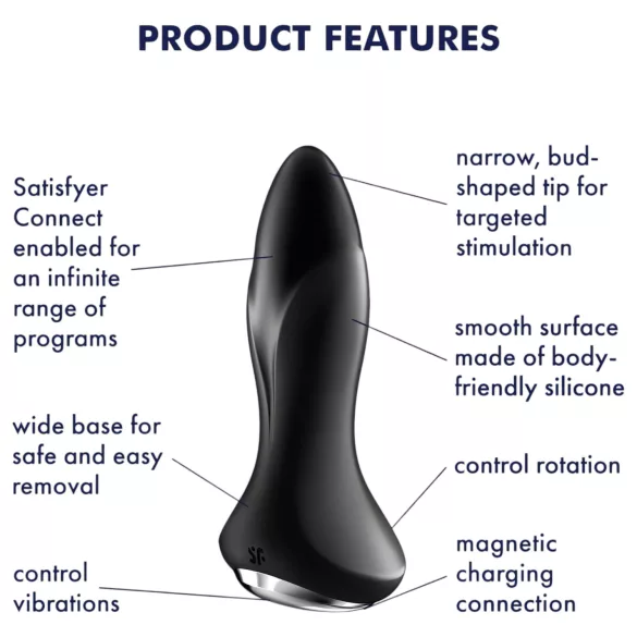 Satisfyer - plug anal rotativ cu bile - silicon negru