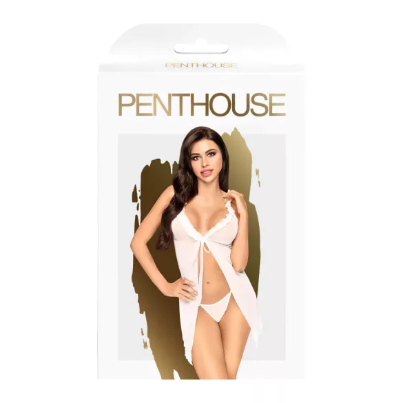 Penthouse - babydoll transparent cu tanga - alb