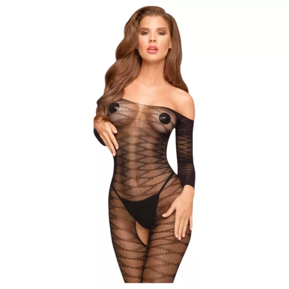 Penthouse - Catsuit sexy cu model zig-zag - dantelă neagră