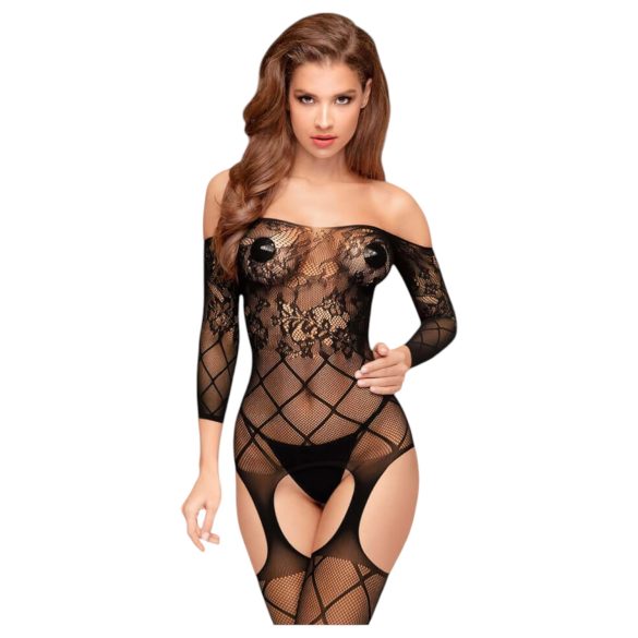 Set sexy negru cu plasă deschisă - XL