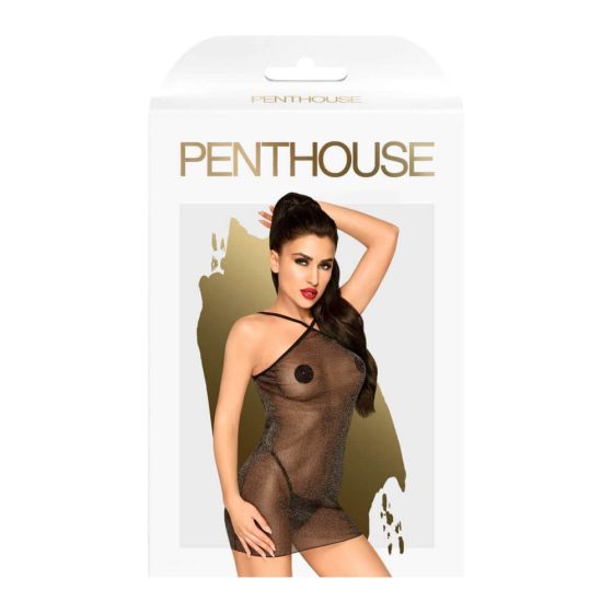 Penthouse Bombshell - rochie strălucitoare, transparentă și tanga (negru) - M/L