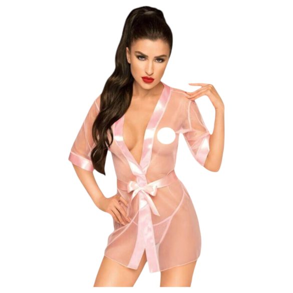 Halat din satin și tanga Penthouse Midnight Mirage (roz) - XL