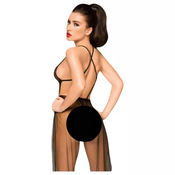 Penthouse - body din dantelă cu eșarfă din tul - negru - L/XL