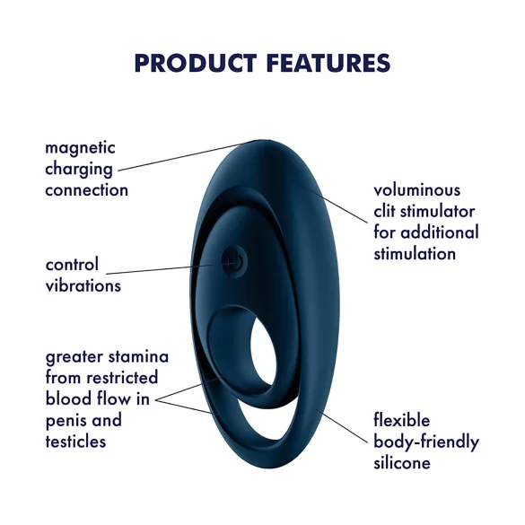 Satisfyer - inel vibratoare pentru penis - silicon albastru
