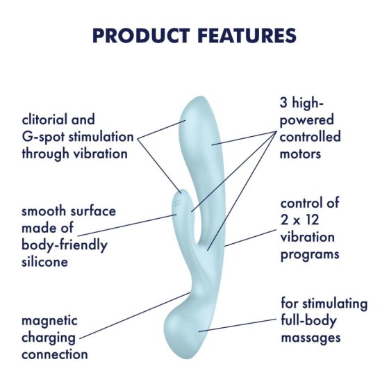 Satisfyer Triple Oh - vibrator cu braț pentru clitoris, alimentat de la baterie (albastru)