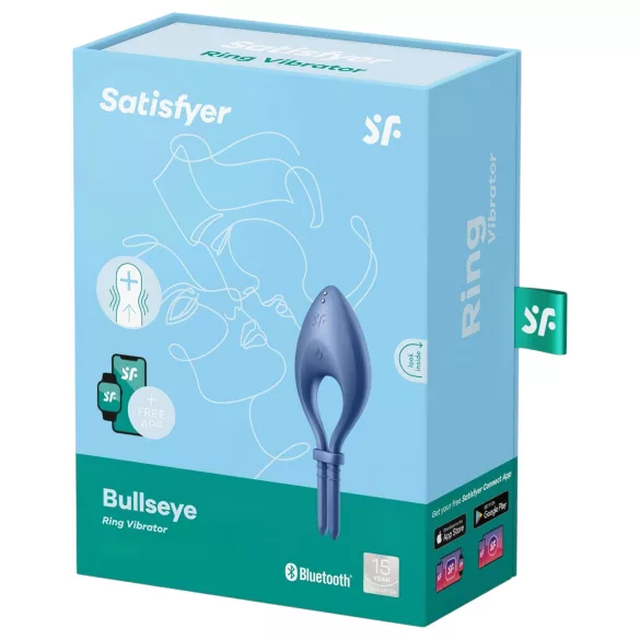 Satisfyer Bullseye - Inel penian cu vibrații controlat prin aplicație, pentru bărbați (albastru)