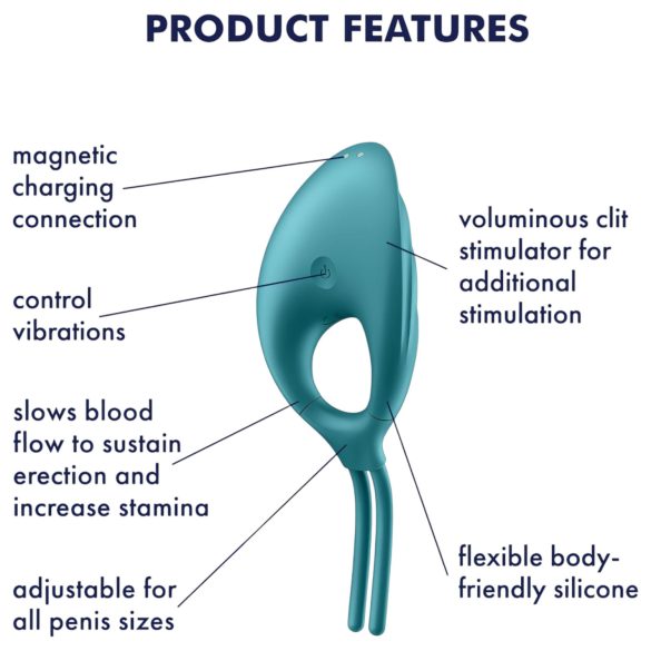 Satisfyer Swordsman - inel penis cu vibrații reîncărcabil - silicon verde