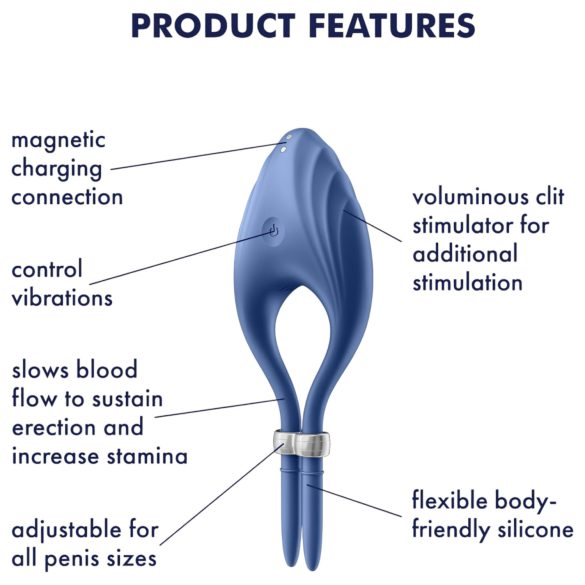 Satisfyer Duelist - inel pentru penis cu vibrații, reîncărcabil - albastru