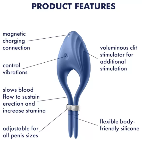 Satisfyer Duelist - inel pentru penis cu vibrații, reîncărcabil - albastru