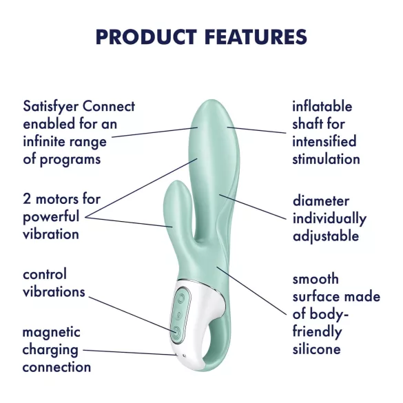 Satisfyer Air Pump Bunny 5 - vibrator pompat controlat prin aplicație (mentă)