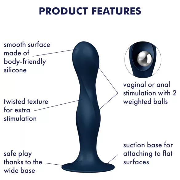 Satisfyer Double Ball-R - dildo cu greutăți - silicon albastru