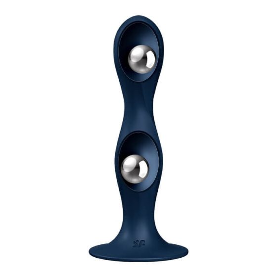 Satisfyer Double Ball-R - dildo cu ventuză și greutăți (albastru închis)
