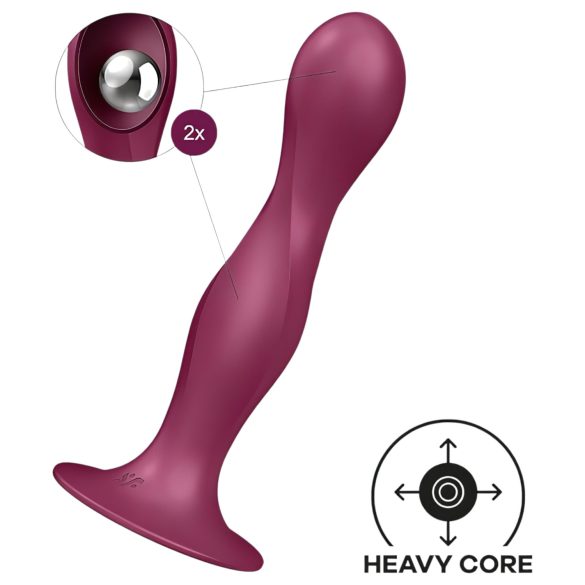 Satisfyer Double Ball-R - dildo cu ventuză și greutăți - roșu