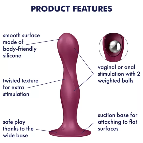 Satisfyer Double Ball-R - dildo cu ventuză și greutăți - roșu