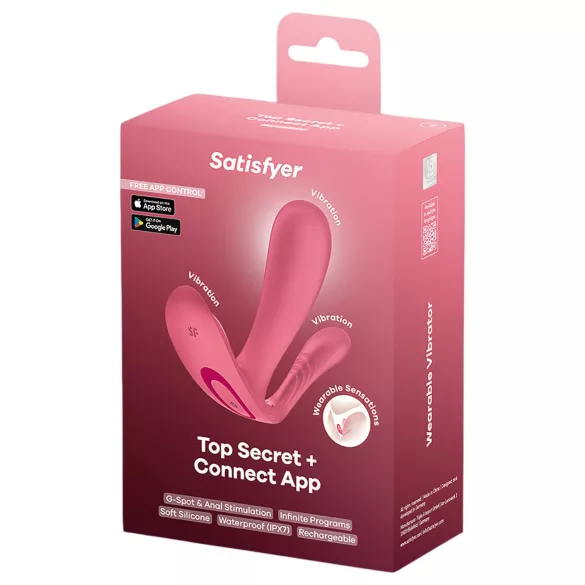 Satisfyer Top Secret+ - vibrator purtabil pentru punctul G și anal (roz)