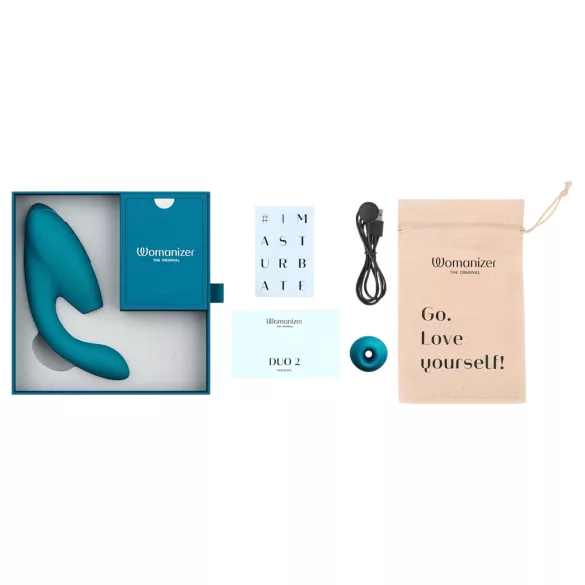 Womanizer DUO 2 - vibrator tip rabbit cu aspirație clitoridiană (Petrol)
