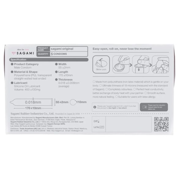 Sagami Original 0.01 - prezervative ultra subțiri - 55mm - set 5 bucăți