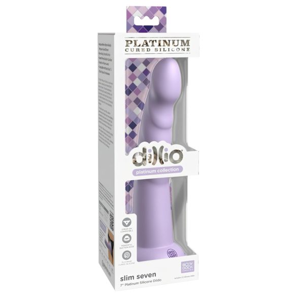 Dillio Slim Seven - dildo stimulant ventuzat (20cm) - mov