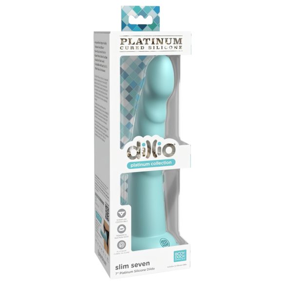 Dillio Slim Seven - dildo din silicon aderent, 20 cm, turcoaz