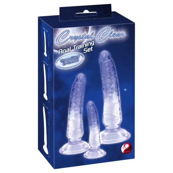 Set de dildouri Crystal Clear - truse pentru antrenament anal - 3 bucăți (transparent-albastru)