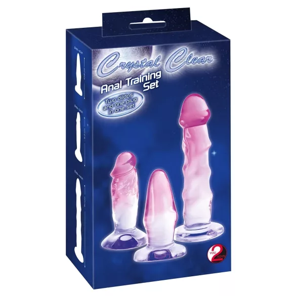Crystal Clear - set antrenor anal - 3 piese - transparent roz