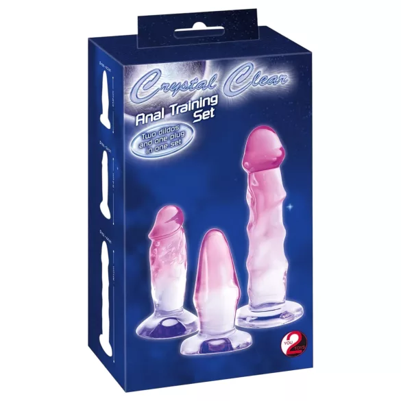 Crystal Clear - set antrenor anal - 3 piese - transparent roz