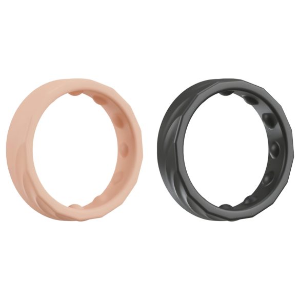 You2Toys 4in1 - Set inele pentru penis și testicule (natural-negru)