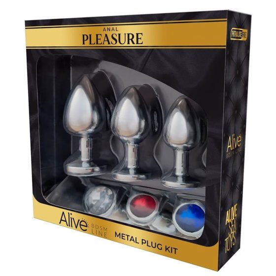 Set de plăceri anale Alive - set de dildo-uri anale din metal (argintiu)