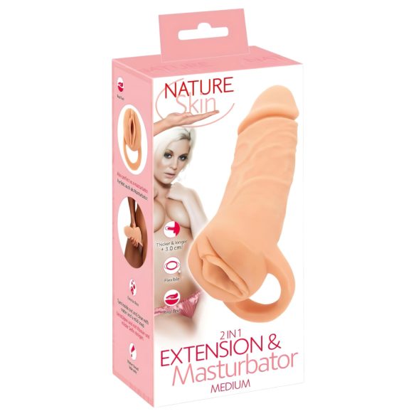 Nature Skin - prelungitor penis și vagin artificial - 18cm - culoare naturală