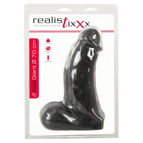 Realistixxx Real Giant - dildo negru uriaș cu testicule - 22 cm