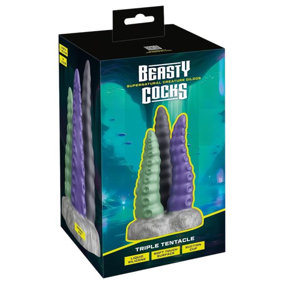 Beasty Cocks - dildo tentaculă triplu - silicon flexibil