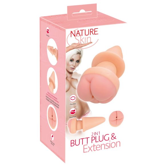 Nature Skin - dop anal și prelungitor penis - silicon bej
