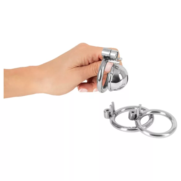 colecție fetish - mini cușcă pentru penis cu 3 inele interschimbabile pentru testicule (argintiu)