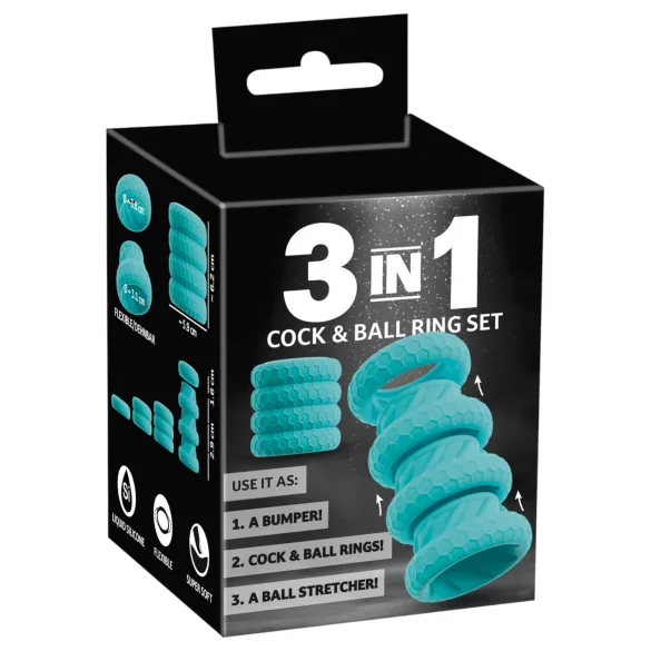 You2Toys - Set de inele 3în1 pentru penis și scrot (turcoaz)