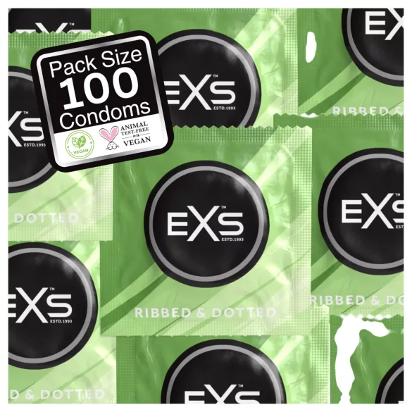 EXS Ribbed & Dotted - prezervativ cu striații și punctat (100 bucăți)