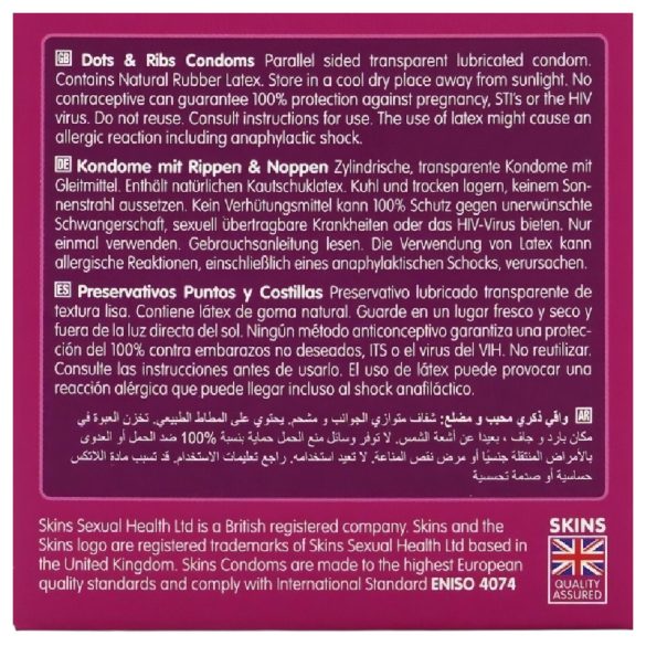 Skins - prezervative cu nervuri și puncte (4 buc)