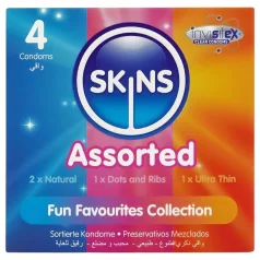   Skins - prezervative mixte - cu puncte, naturale, extra subțiri (4 bucăți)