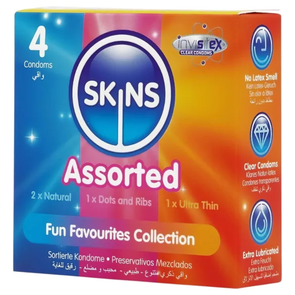 Skins - prezervative mixte - cu puncte, naturale, extra subțiri (4 bucăți)