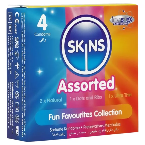 Skins - prezervative mixte - cu puncte, naturale, extra subțiri (4 bucăți)