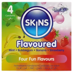   Skins - prezervative aromate - mentă, gumă de mestecat, banană, căpșună (4 bucăți)